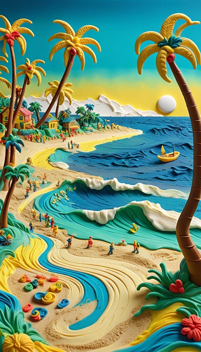 Play-Doh Beach Scene in Whimsical Style