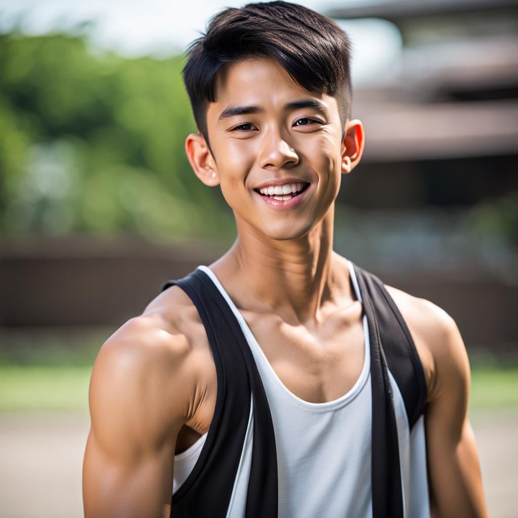 Charming Asian Teen: Muscular, Sporty, and Joyful