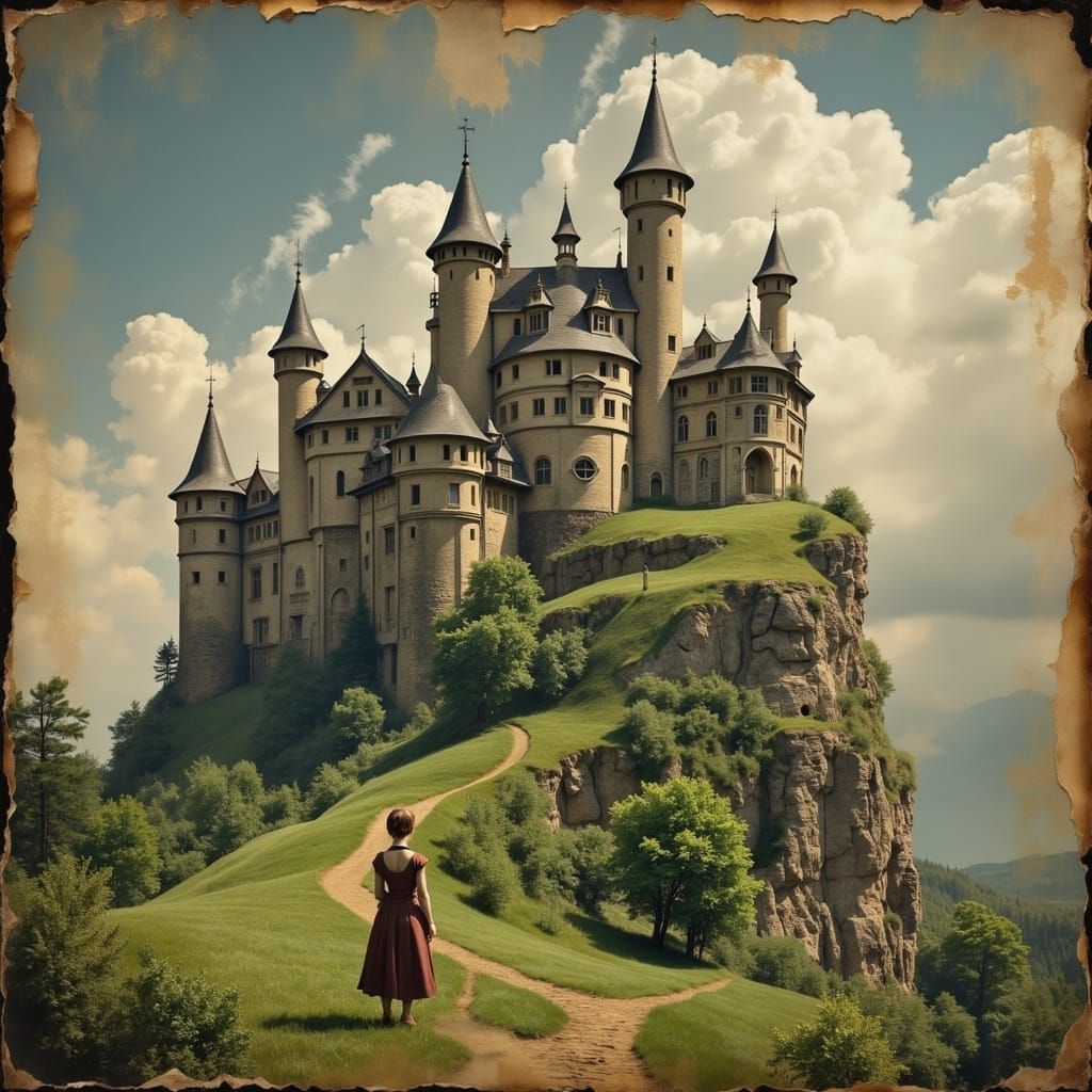 The Creaking Castle in a Green Valley Scene, a Whimsical Vin...
