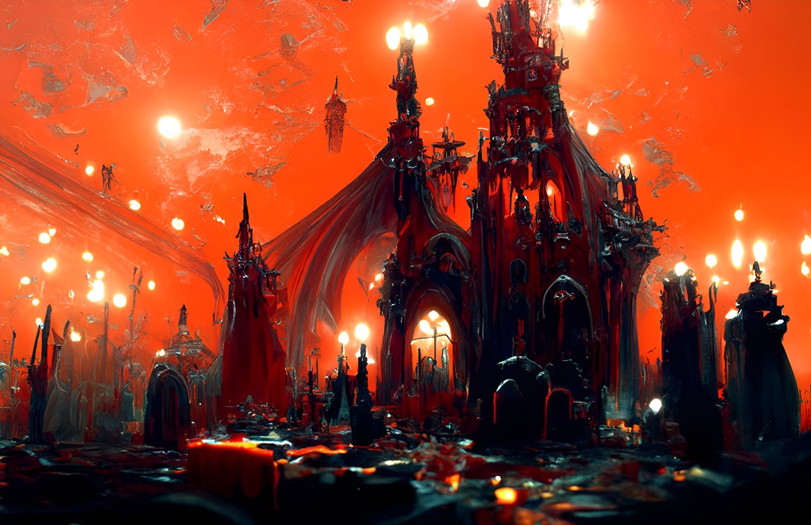 Evil Cathedral Interior with Sinister Lighting