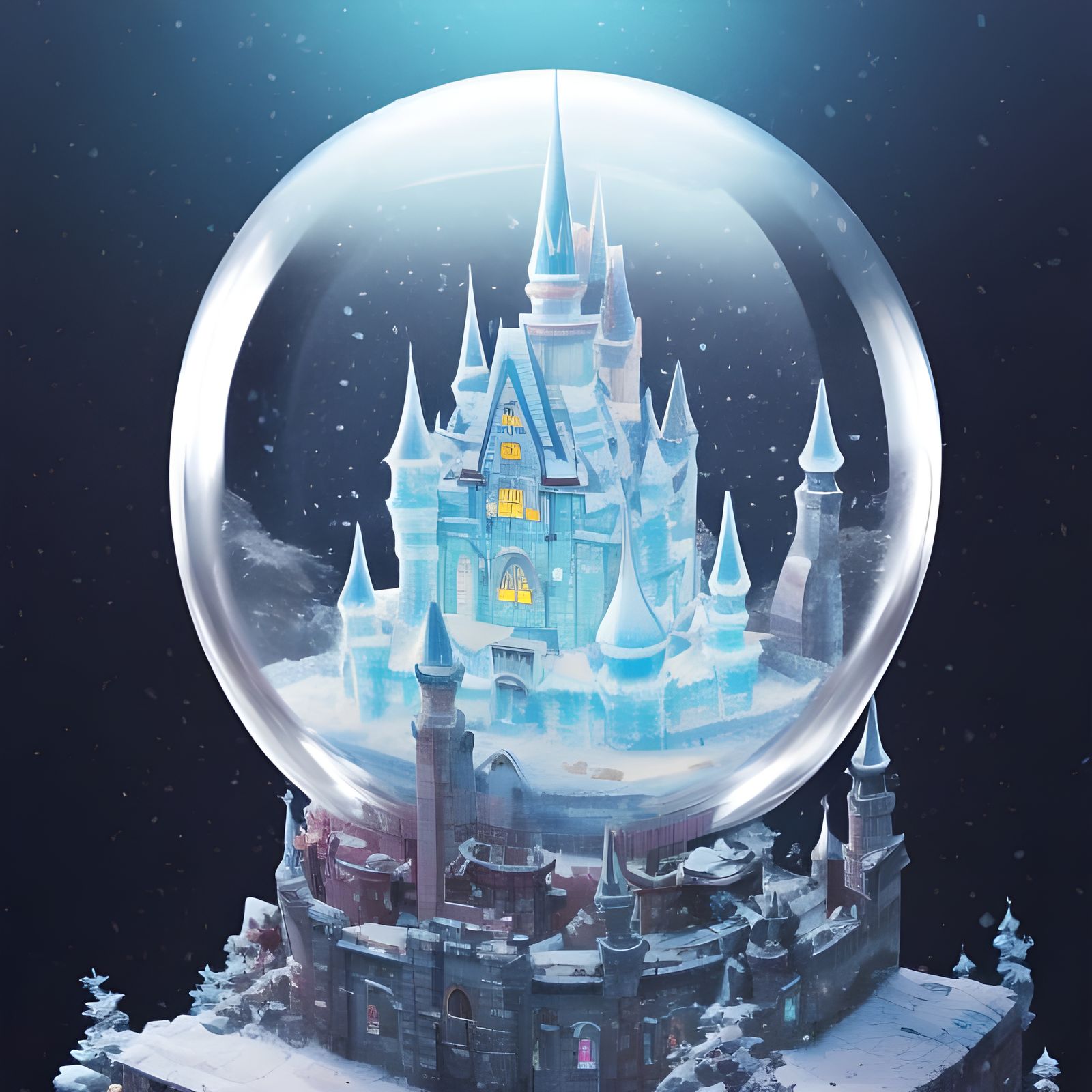 Frozen Castle in Snow Globe: Digital Illustration