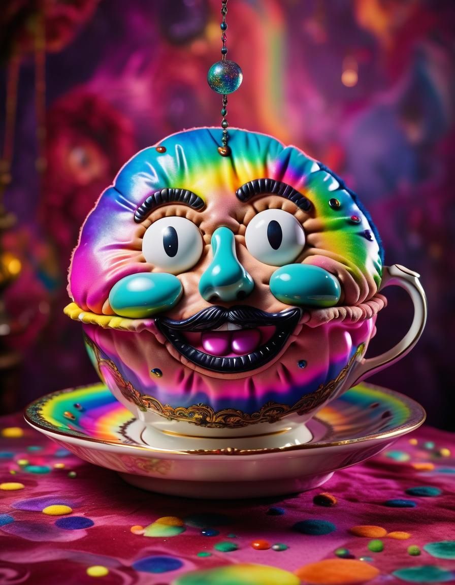 Psychedelic Fur Cushion Over Teacup in Dreamscape