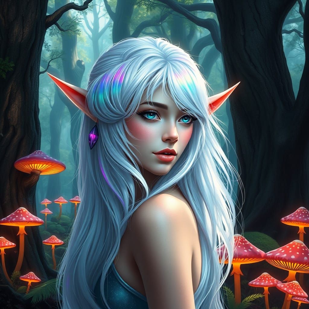 Ethereal Elf Maiden in an Enchanted Forest