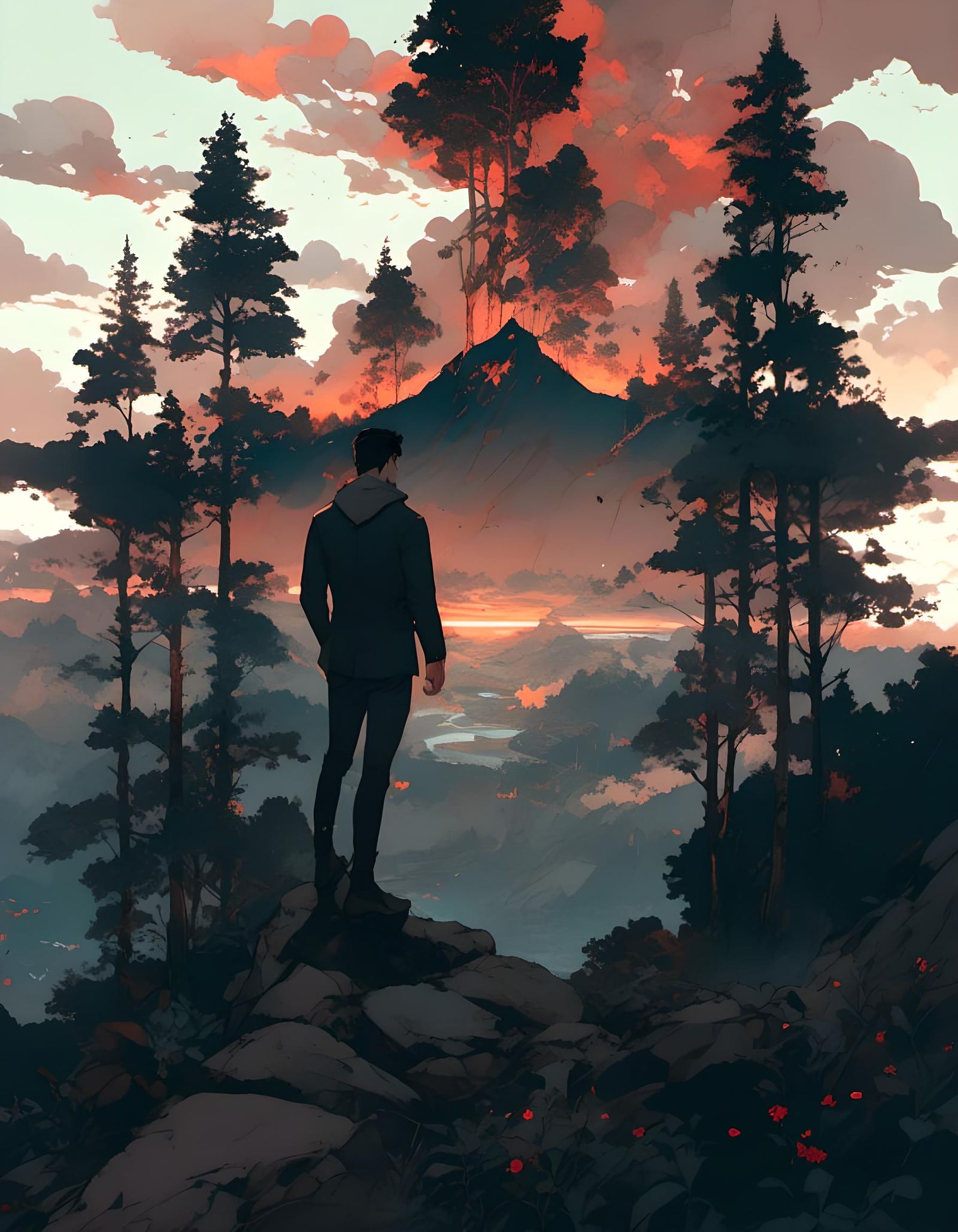 Jock Silhouette at Sunset, Painterly Style