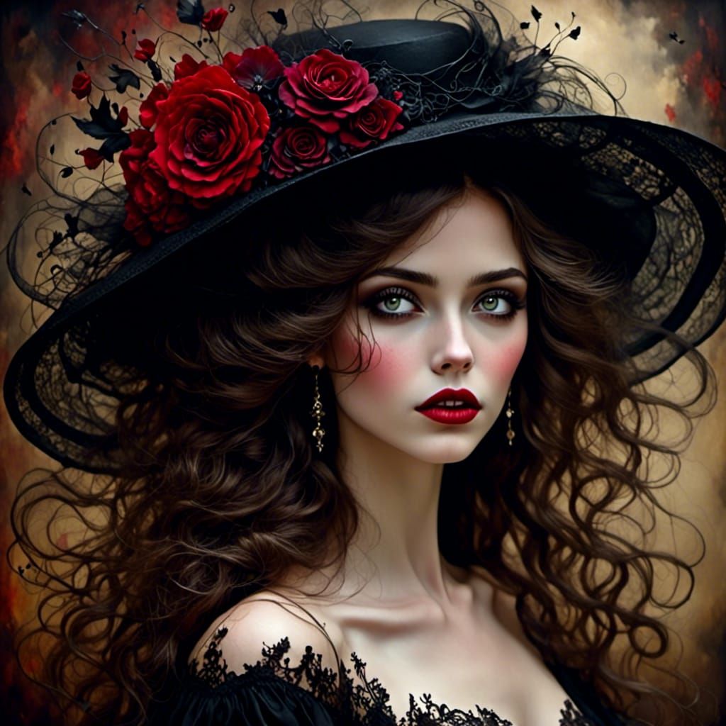Elegant Woman with Hat Portrait in Vintage Style