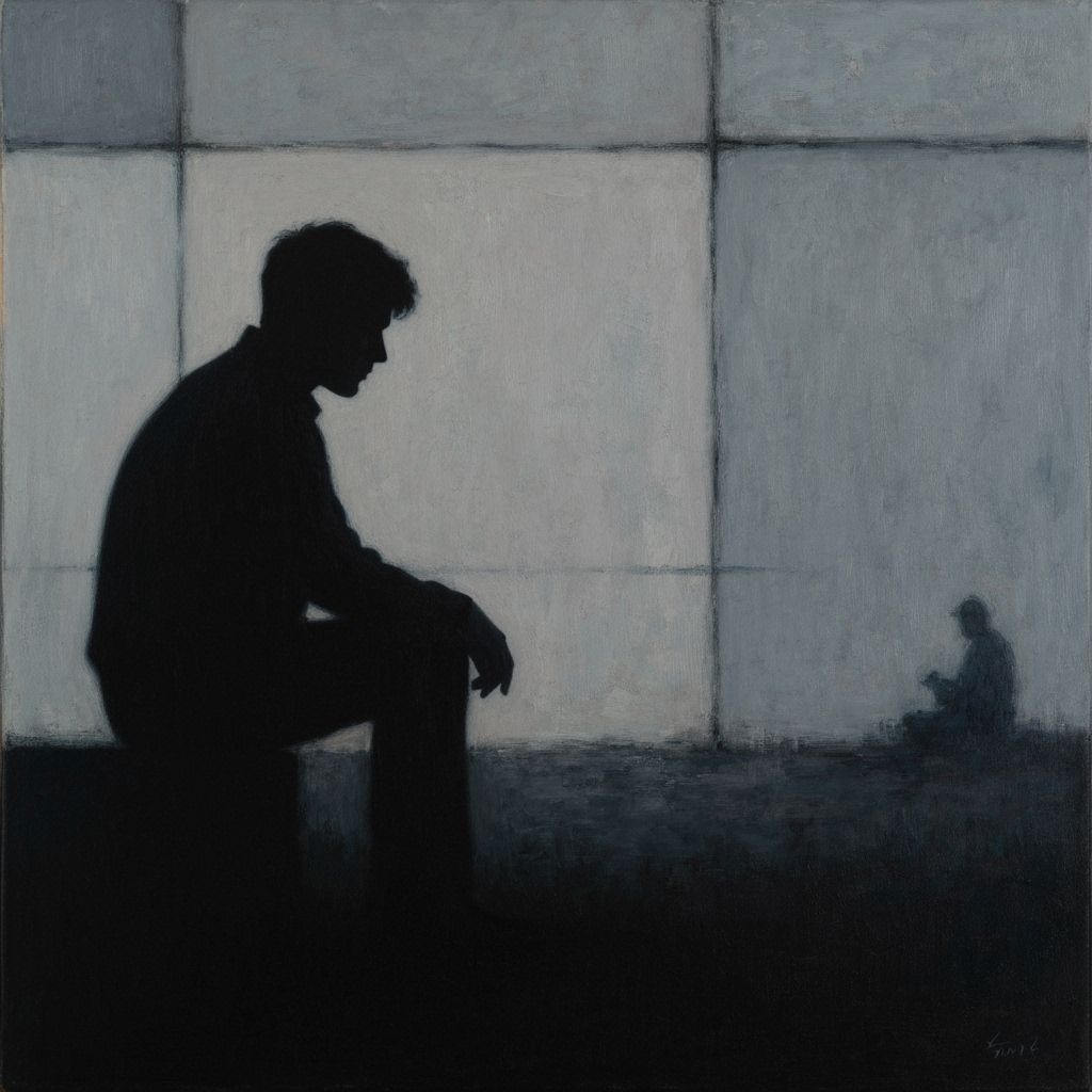 Melancholy Figure in Rothko-Inspired Landscape