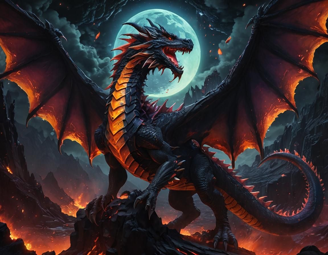 Fire Dragon in Volcano: Neonpunk Anime Style