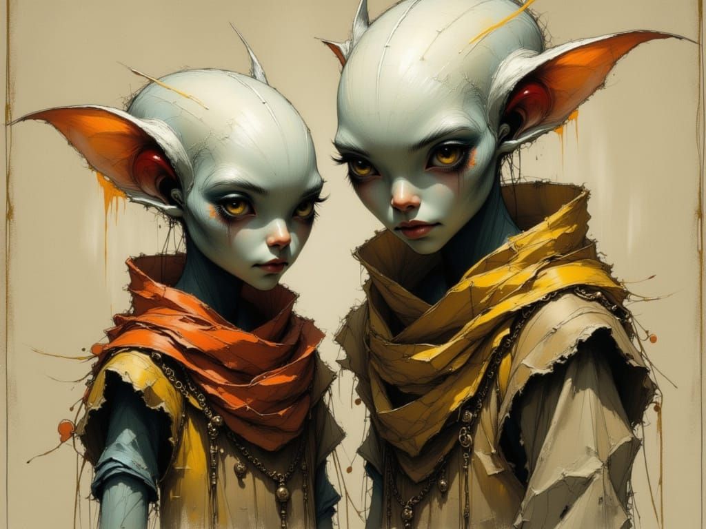 Friendly Aliens in Woven Clothing: Digital Art Portrait