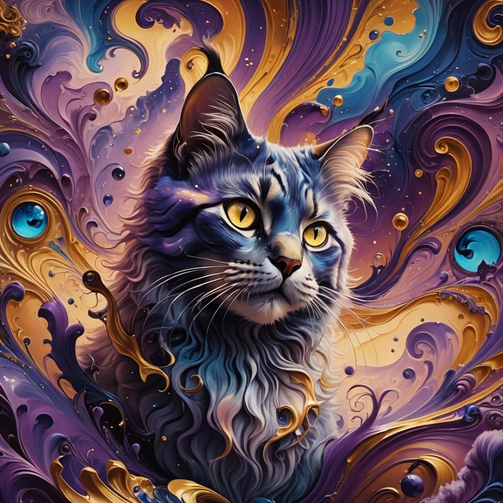 Surreal Cat Portrait in Dreamlike Landscape