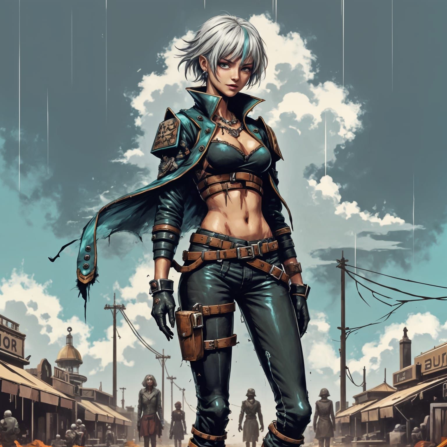 Anime Gunslinger in Desert Market Square