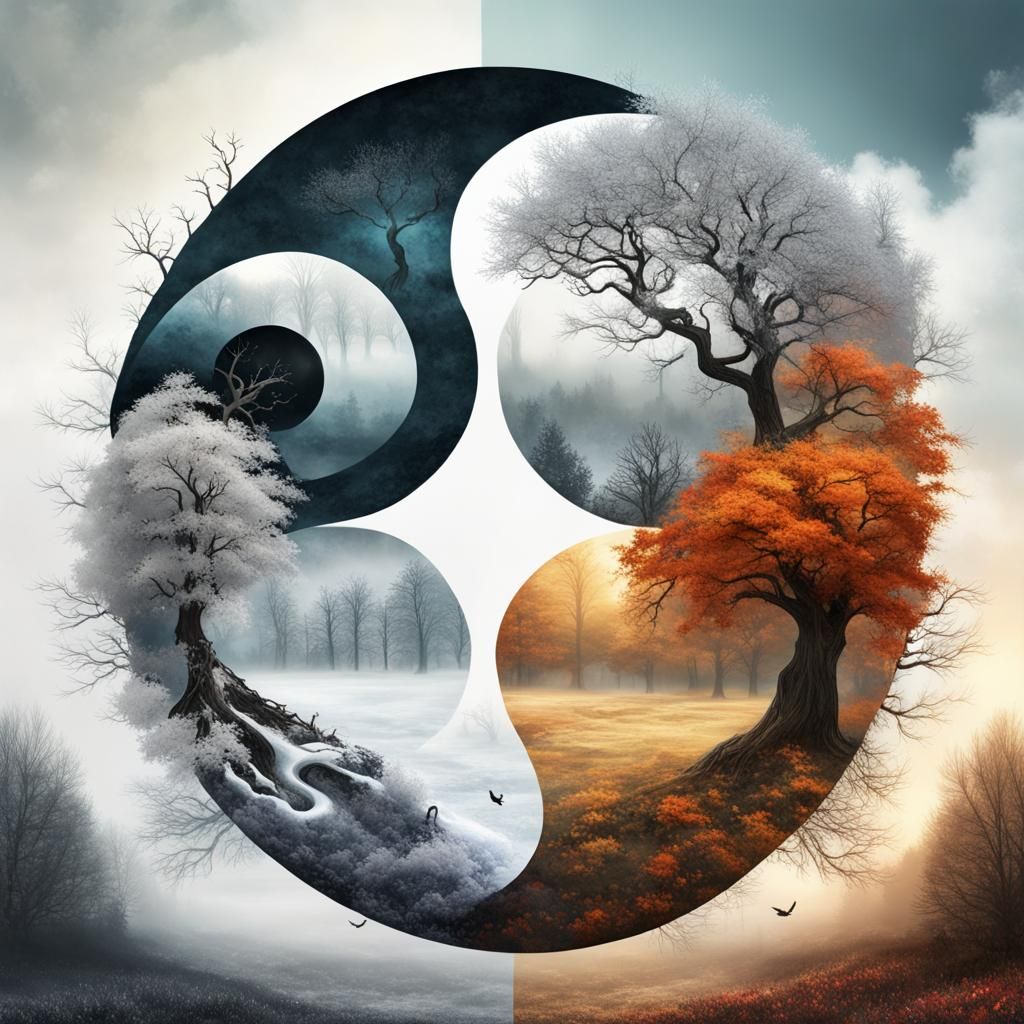 Seasonal Yin and Yang Fantasy Art