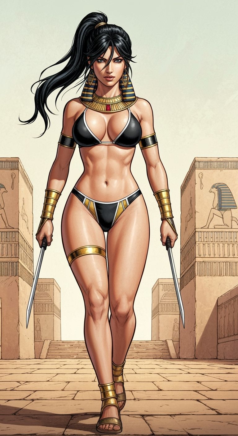 Lara Croft in Egyptian Setting, Comic Book Style
