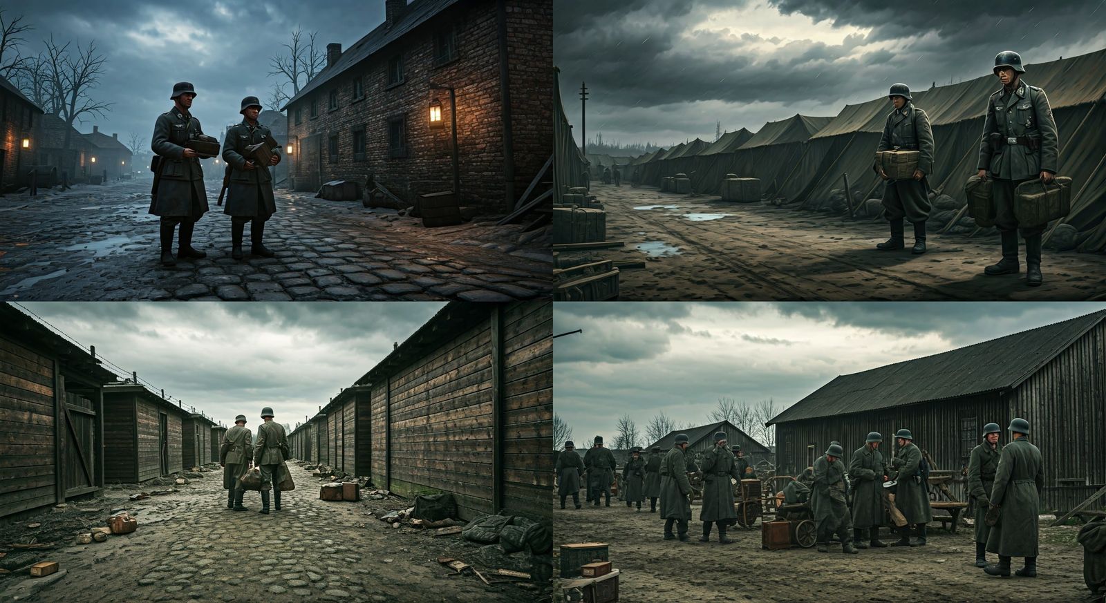 German Soldiers in a Jewish Camp, Realistic and Gloomy