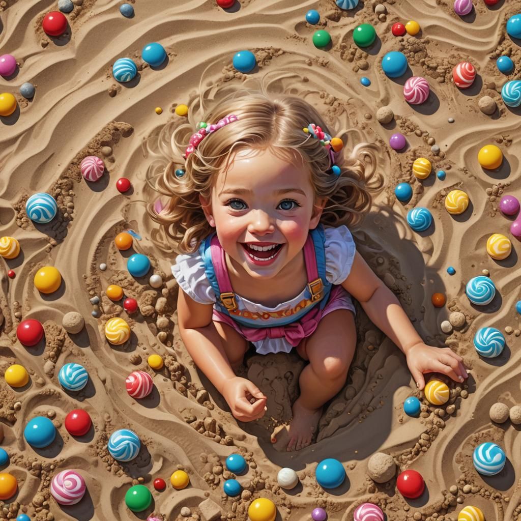 Little Girl at the Beach in Candy Art Style