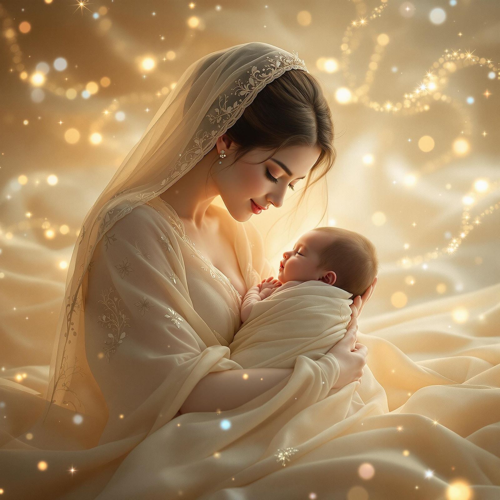 Motherly Love in Serene Ethereal Light