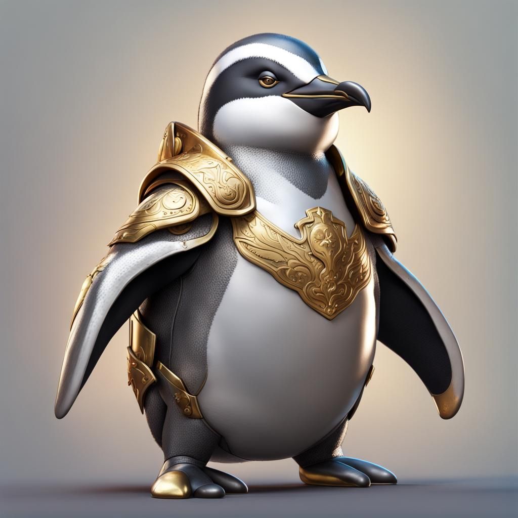 Armored Penguin: Hyperrealistic Splash Art Portrait