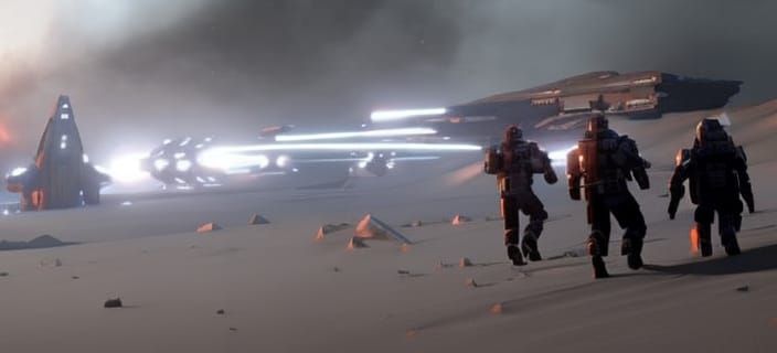 Halo Inspired Warship in Deep Space