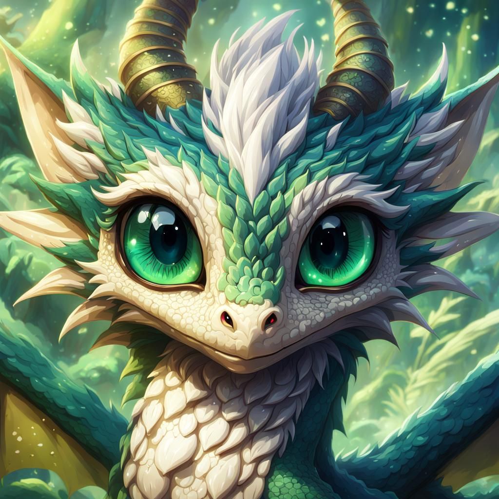 Cute Dragon in Swamp: Anime-Inspired Digital Art