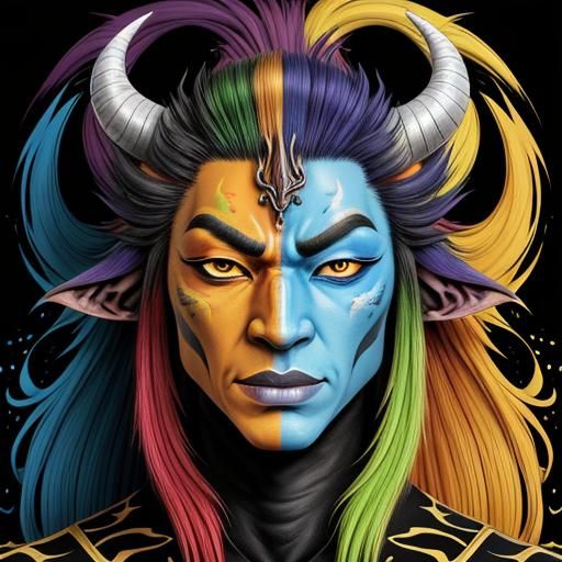 Colorful Horned Monster in Psychedelic Splash Art