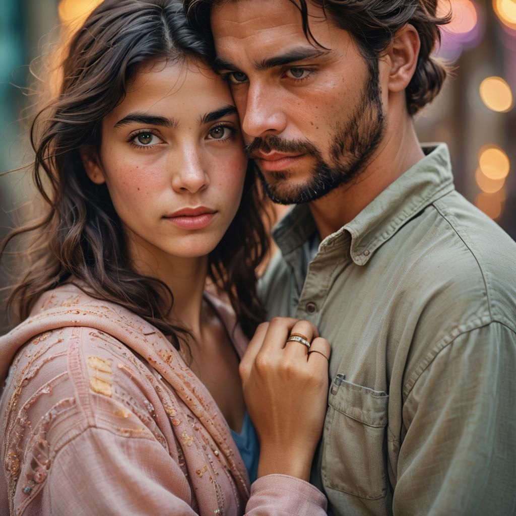 Passionate Couple Portrait in Warm Pastel Hues