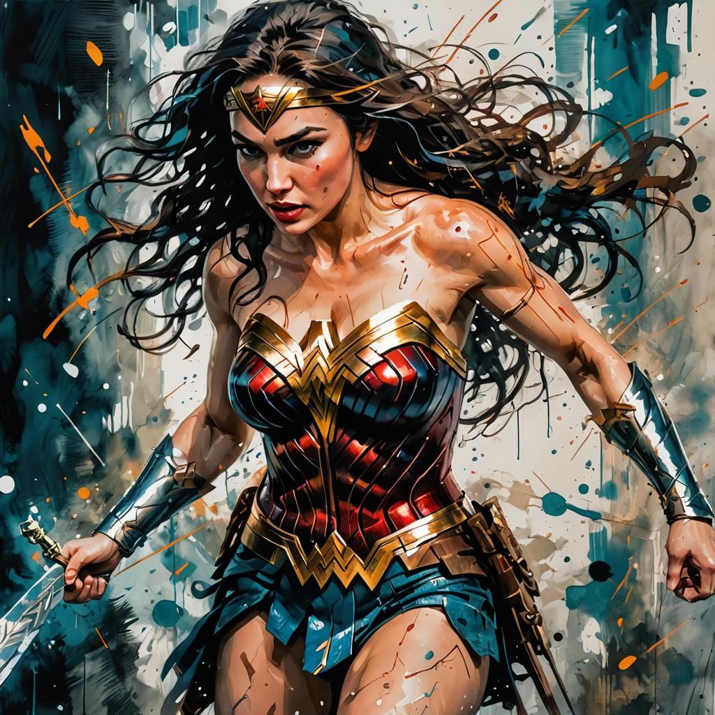 Wonder Woman in Gouache Style Impressionist Painting