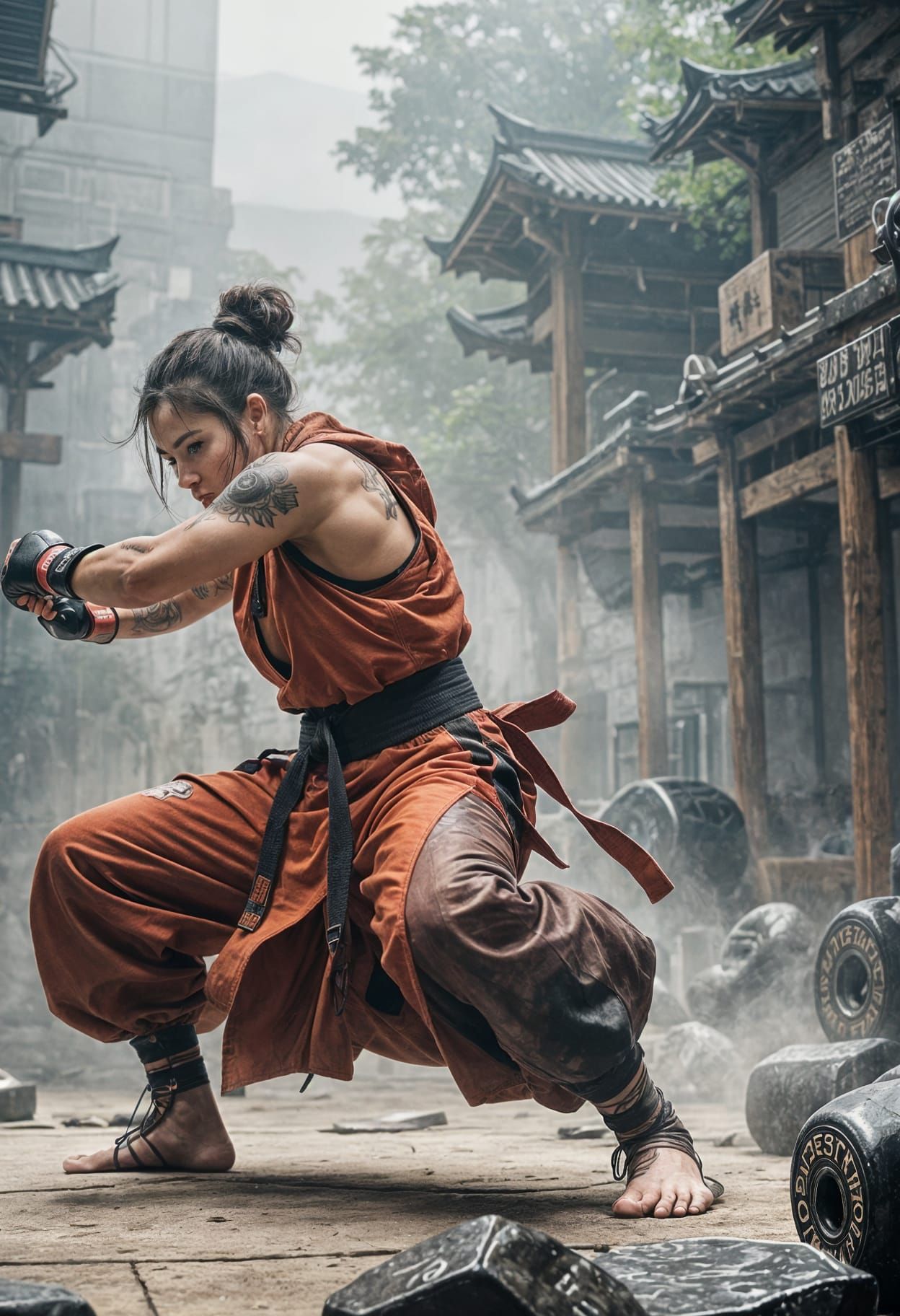 Muscular Female Martial Artist Training