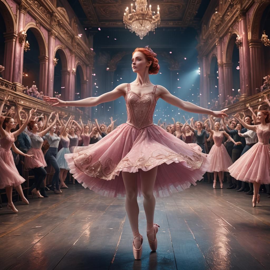 Ballerina Dancing Onstage in Detailed Digital Art