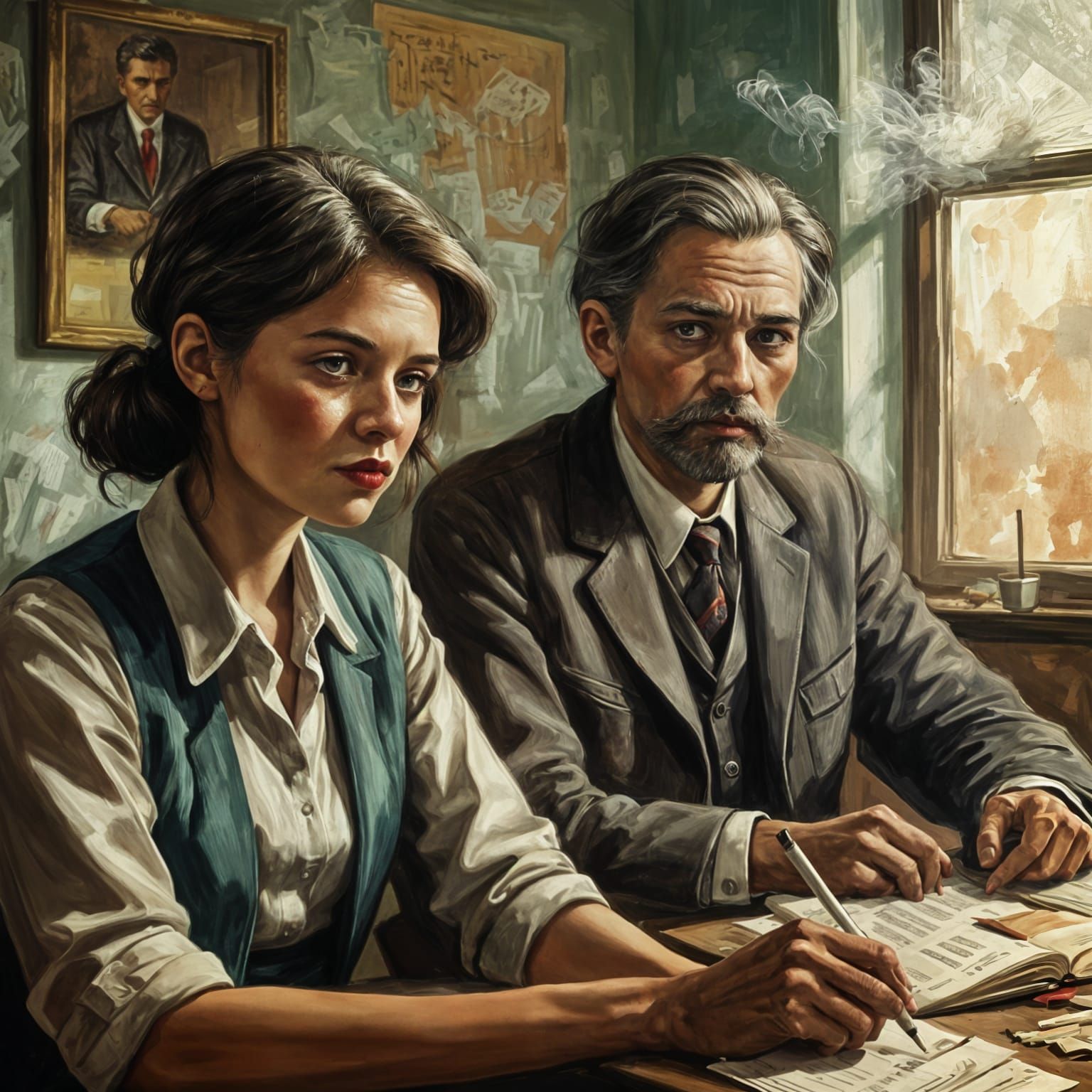 Post-Soviet Teacher in Trashy Classroom: AI Portrait