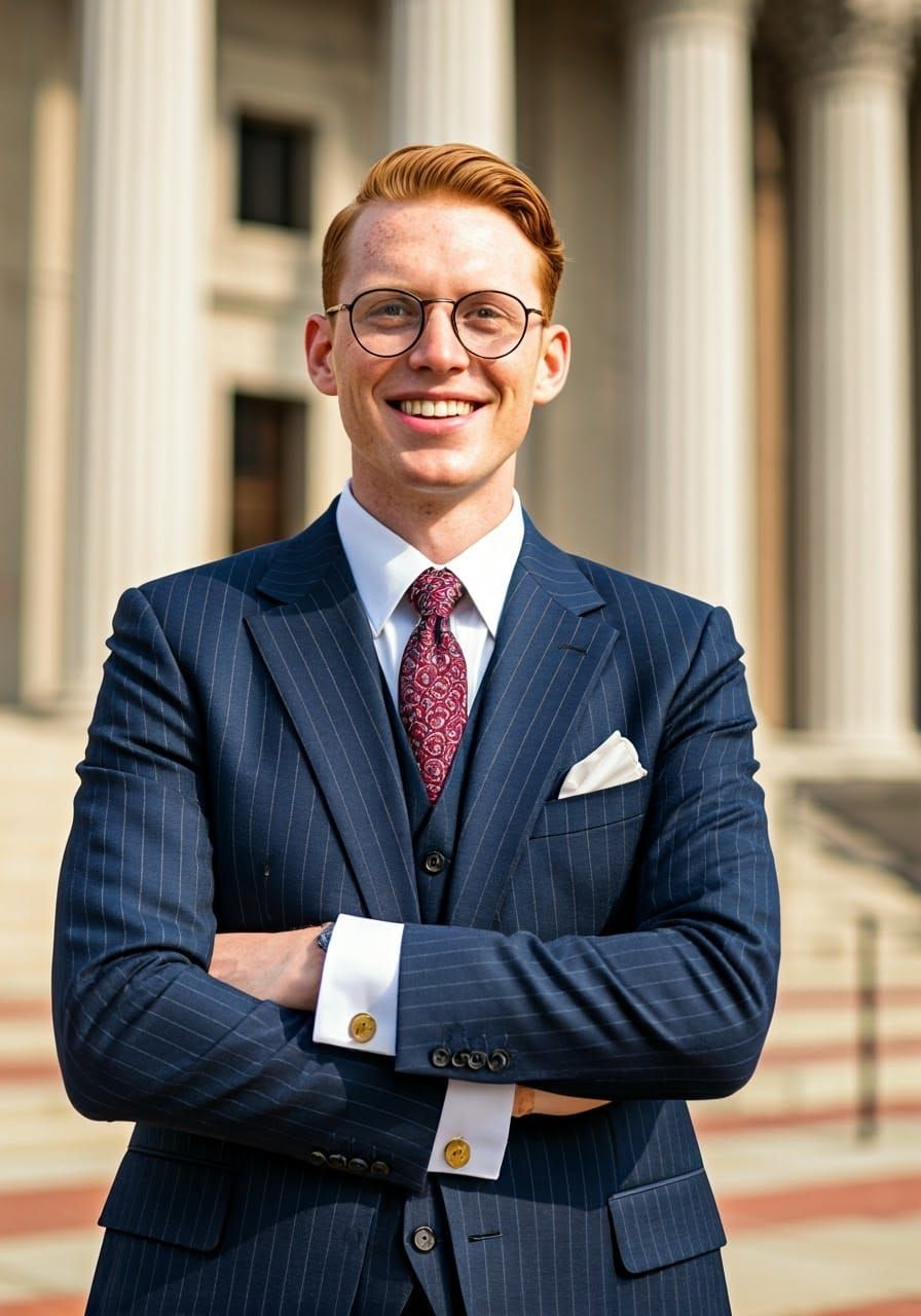 Confident 1930s Attorney in Vintage Suit