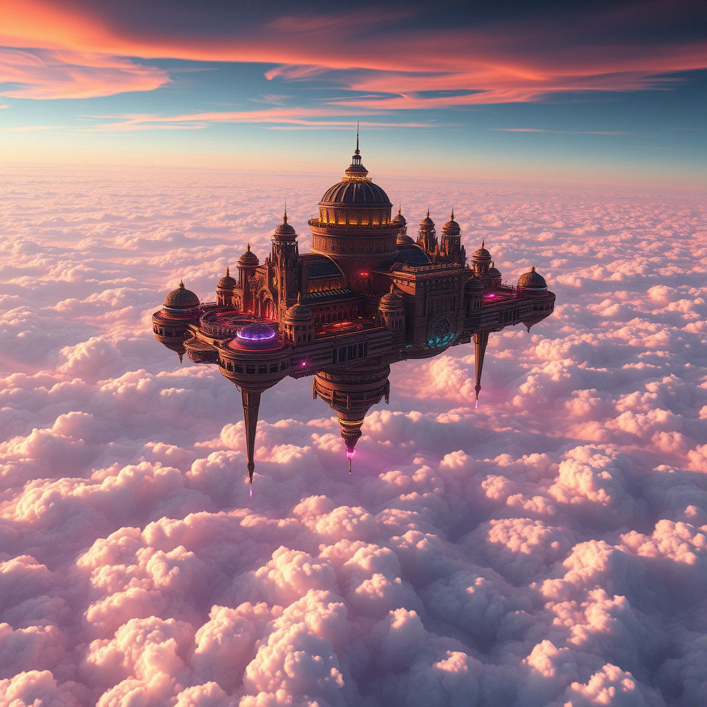 Floating City on Gas Giant: Dreamlike Sci-Fi Art