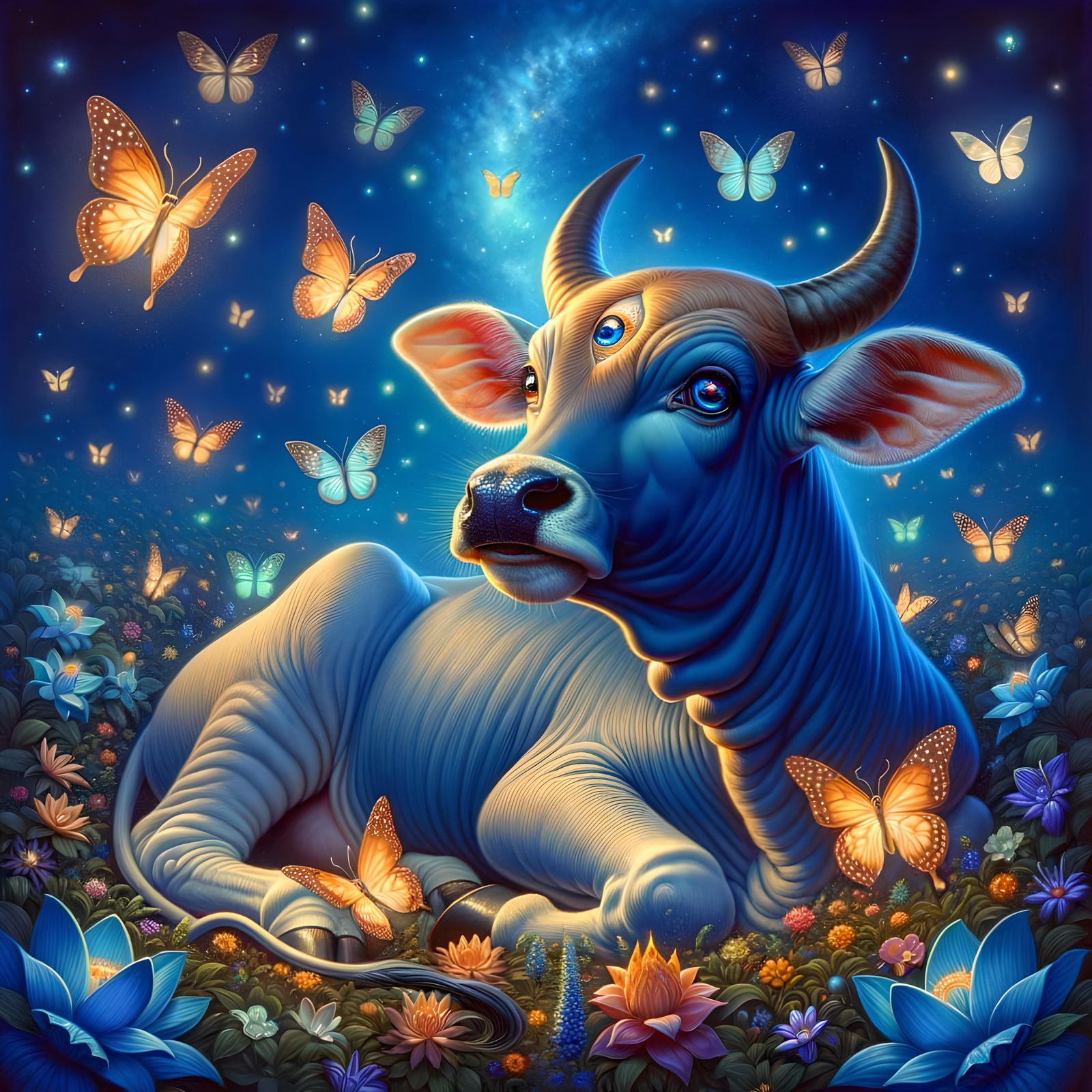 Two-Headed Calf Frolics Under Starry Night