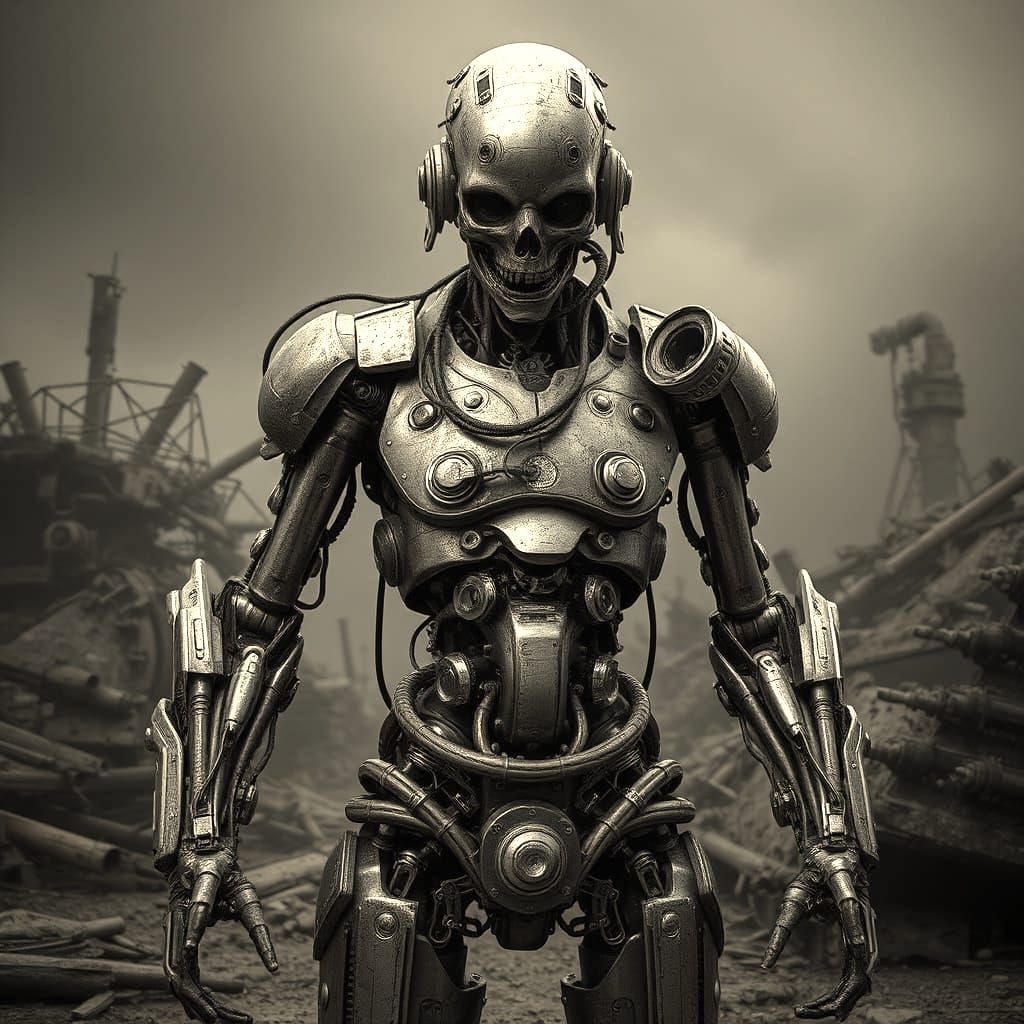 Cyberpunk Robot in Dark, Gritty Style