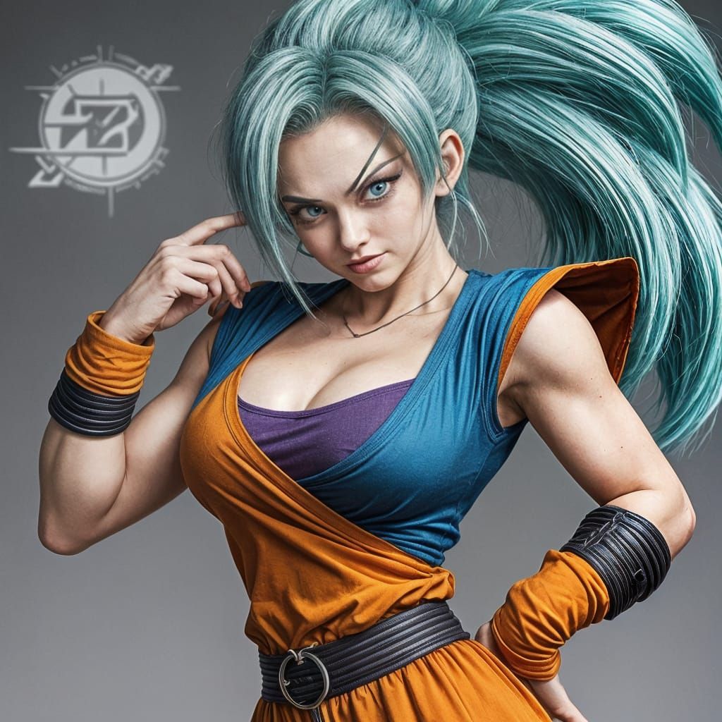 Ethereal Warrior Woman in Ancient Saiyan Style