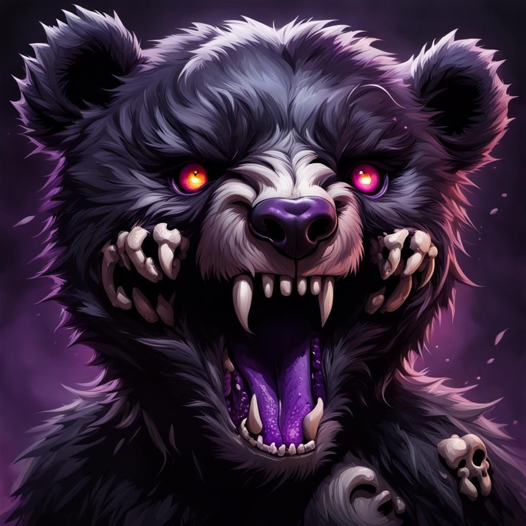 Menacing Goth Teddy Bear with Purple Eyes