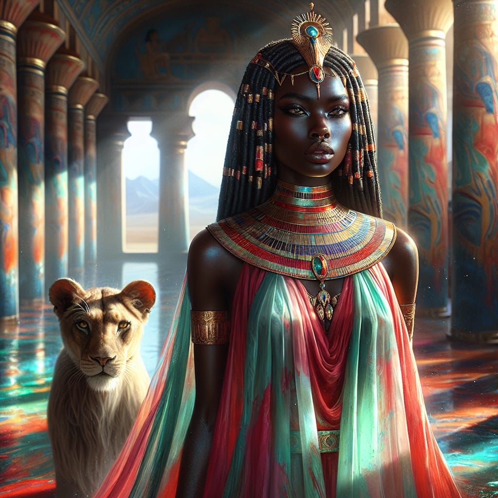 Ancient Goddess of War in Splendid Egyptian Palace