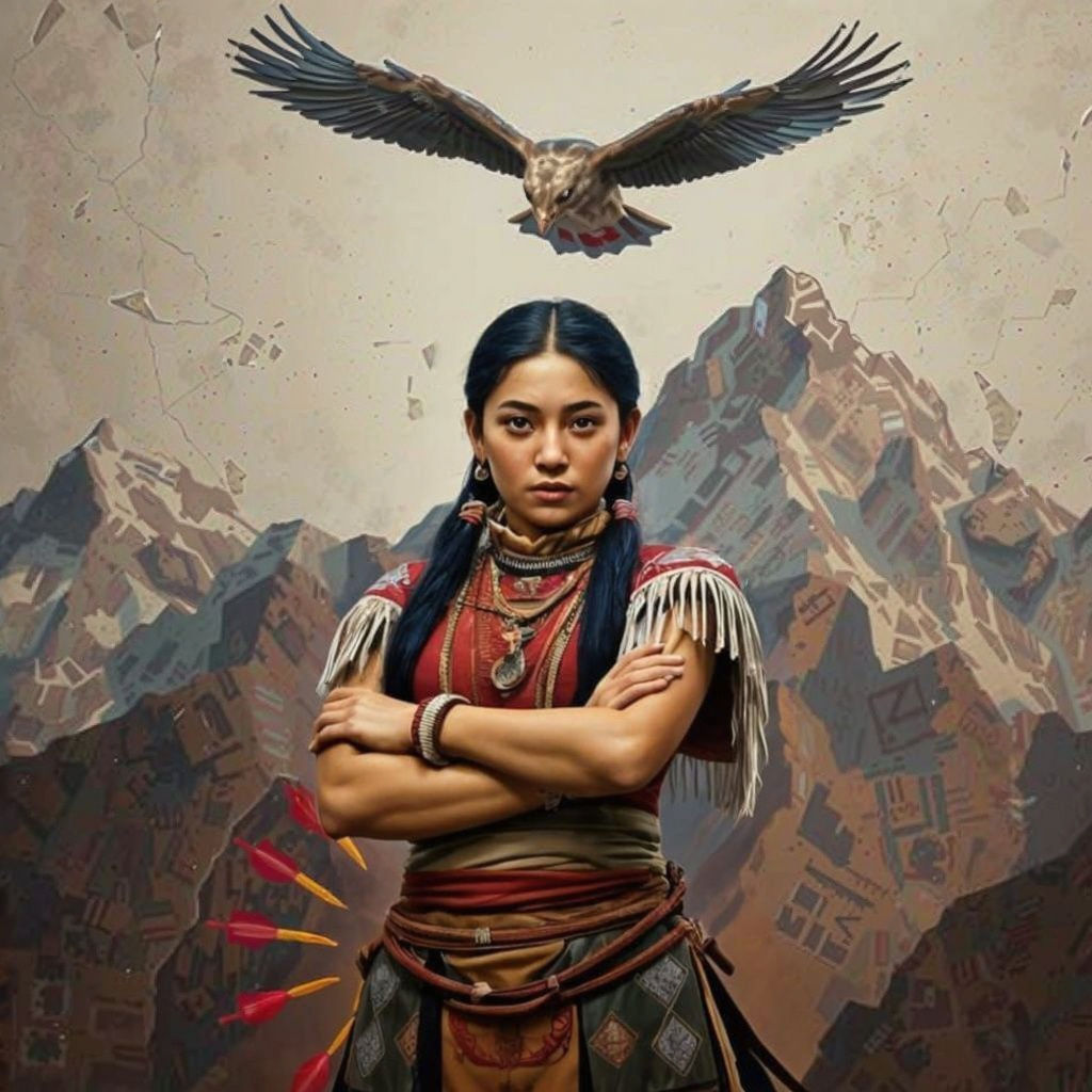 Mountain Goddess in Ancient Wet Watercolor Style