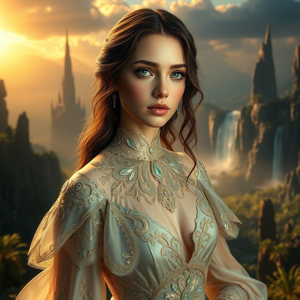 Gorgeous Woman in Dreamlike Landscape, 8K Detail