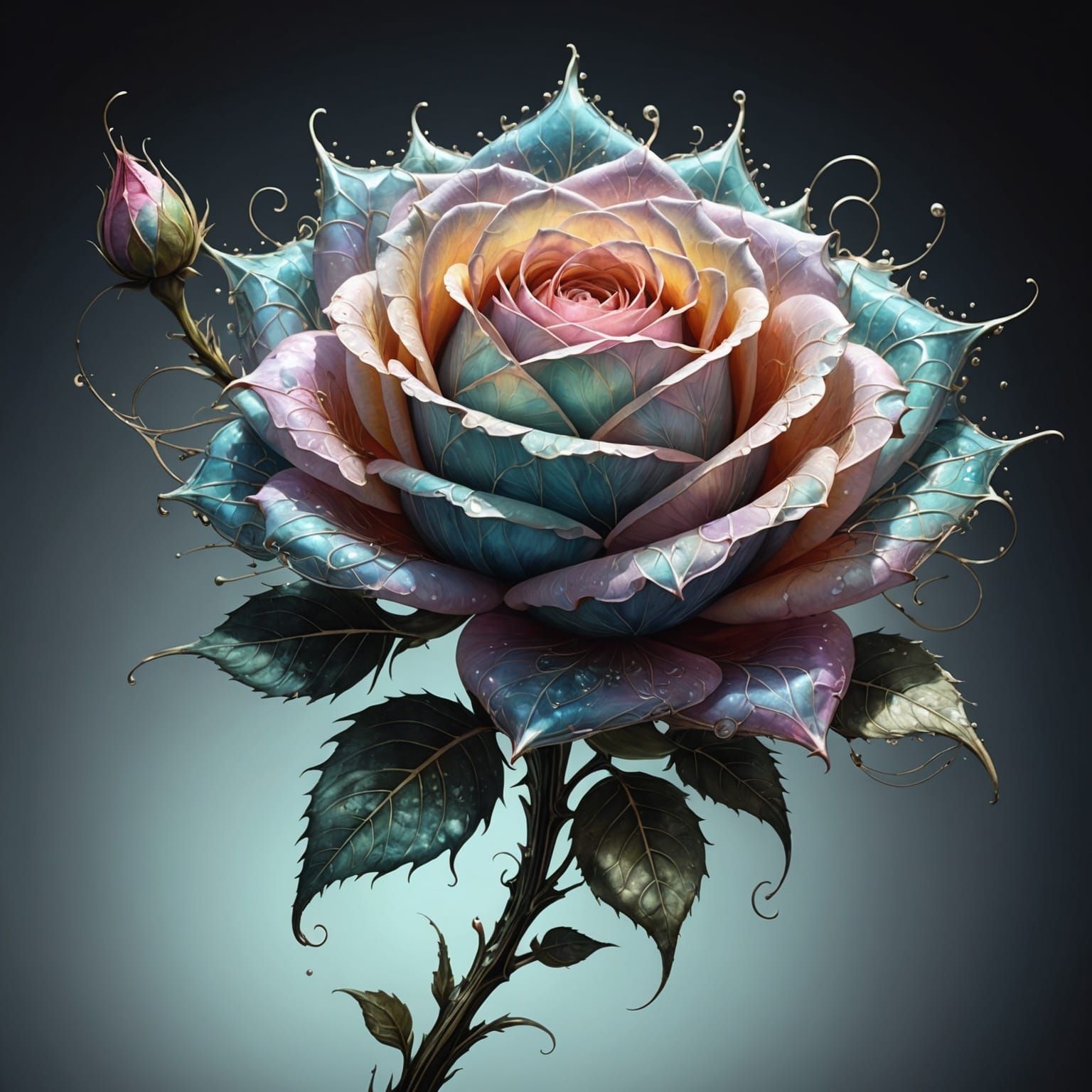 Filigree Fractal Rosebud in Pastel Colors