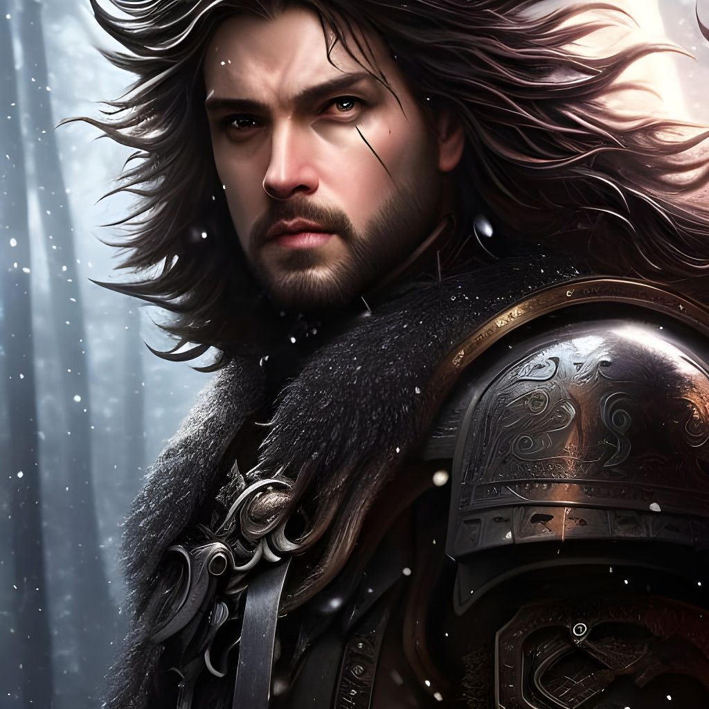 Epic Black Knight on Horseback in Snowy Forest