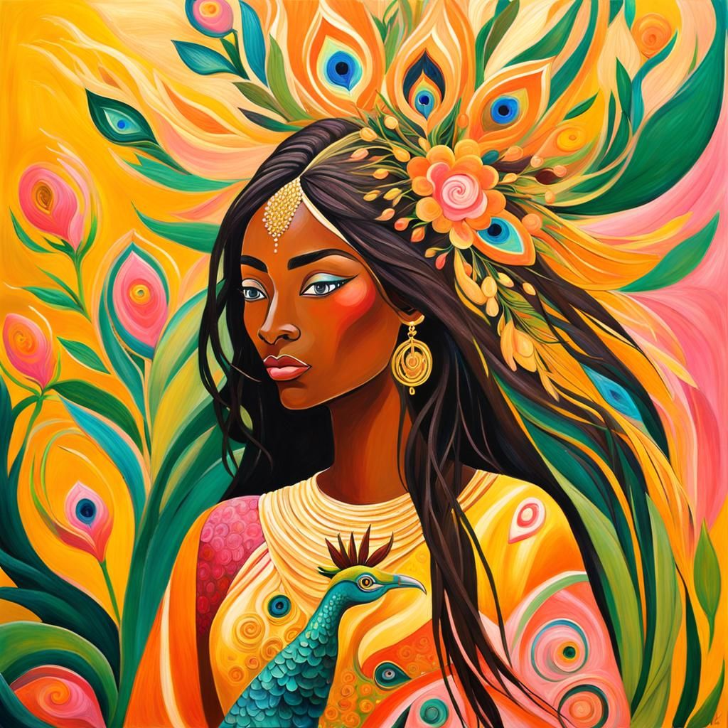 Dragon Peacock Woman in Abstract Expressionism Style