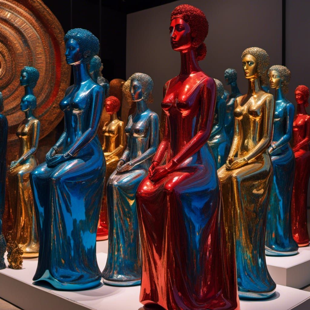 Holographic Red and Blue Gold Statues