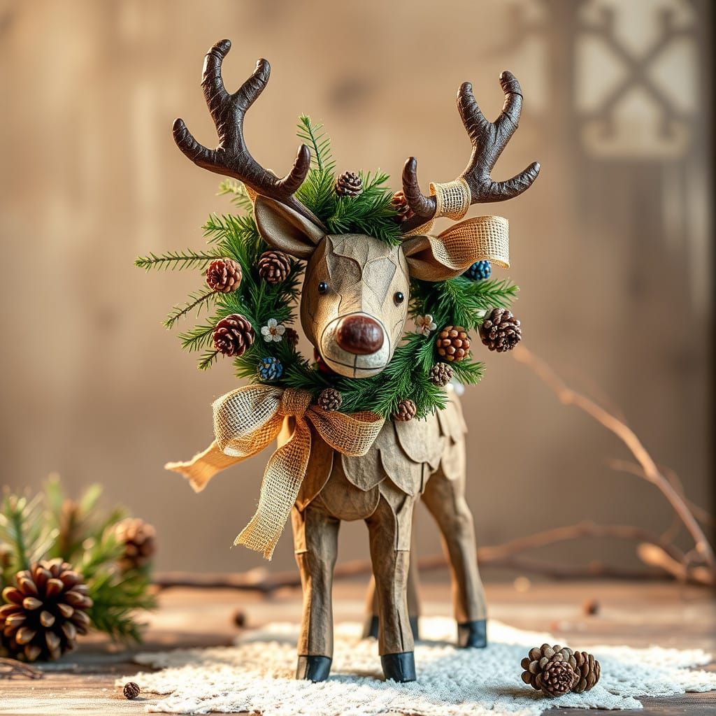 Vintage Folk Art Wreath in Earthy Tones