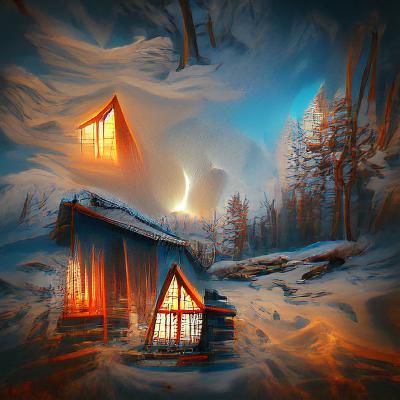 Snowy Winter Cabin Artwork in 8k Resolution