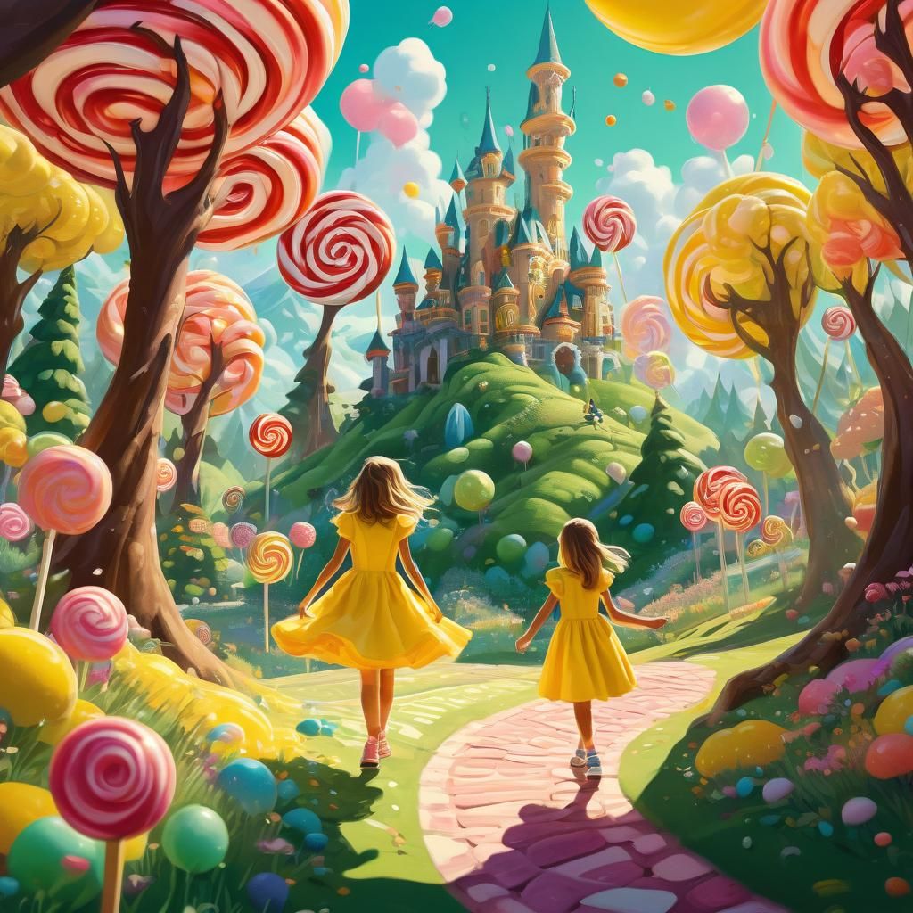 Girl's Candyland Adventure: Whimsical Gouache Illustration
