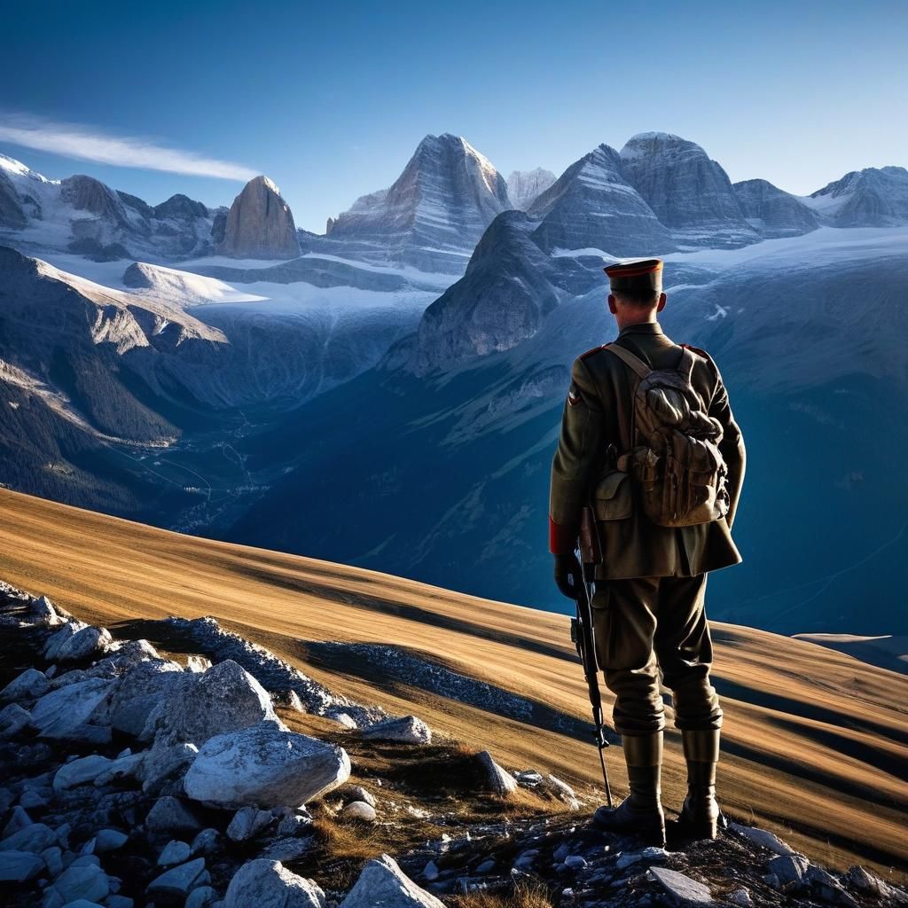 Italian Front: Soldier Admiring Alps in Hyperrealism