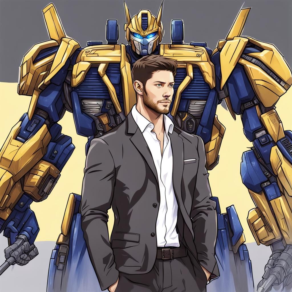 Jensen Ackles with Transformers in Anime Style