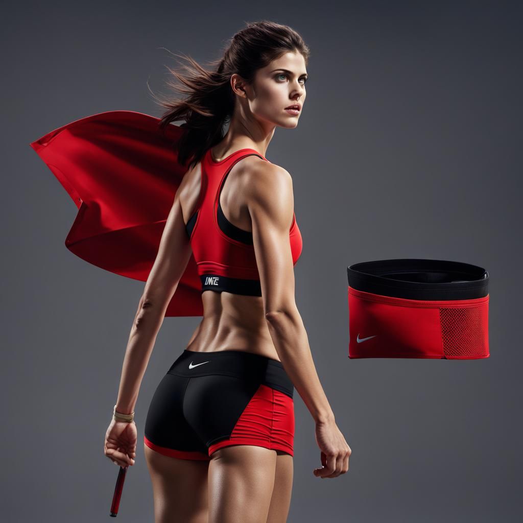 Woman in Red Sports Bra: Detailed Digital Painting