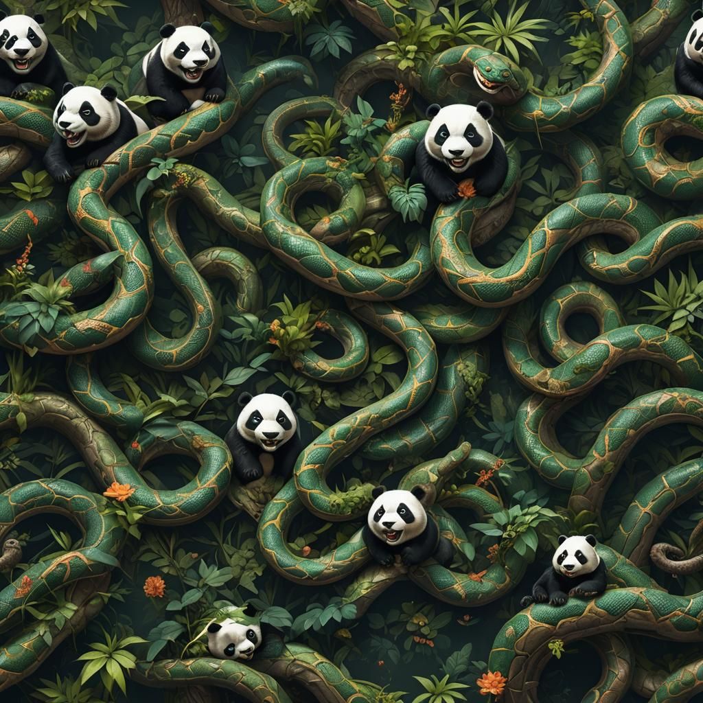 Fantastical Snake Panda Concept Art in Deep Color