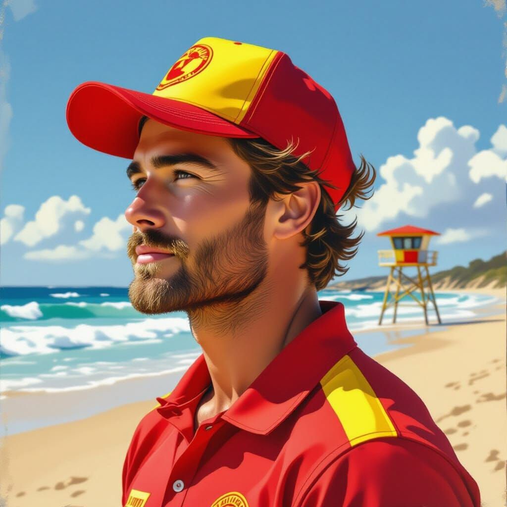 Australian Lifeguard Portrait in William Dobell Style