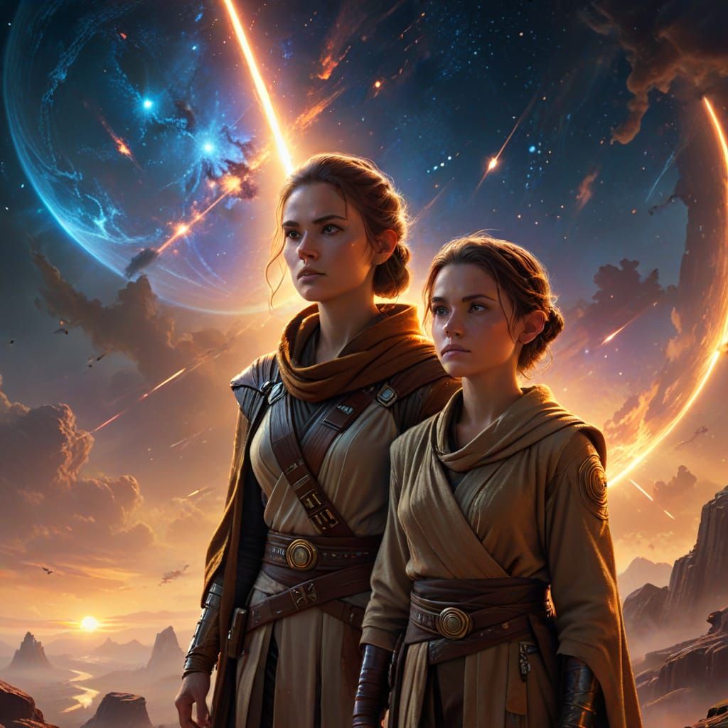 Jedi Master and Padawan Gaze at Galaxy - Digital Painting